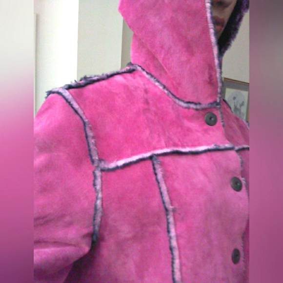 VINTAGE Newport News Pink Leather Suede Jacket W/ Faux Fur (CRAZY GORGEOUS) XL - Picture 14 of 16